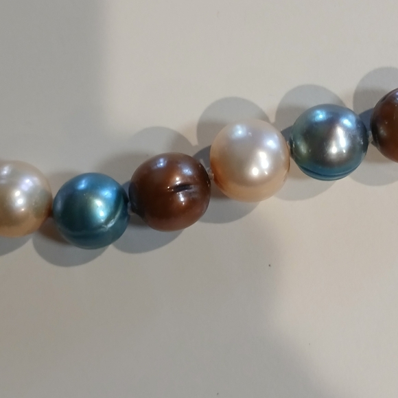 ππ18" Honora Genuine Pearl Necklace 8-10mm. Teal, Taupe & Brownππ - Picture 9 of 16